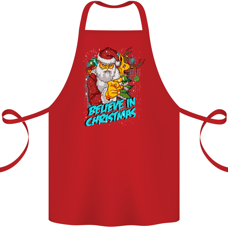 Believe in Christmas Funny Santa Xmas Cotton Apron 100% Organic Red