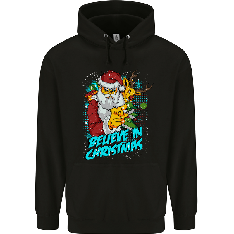 Believe in Christmas Funny Santa Xmas Mens 80% Cotton Hoodie Black