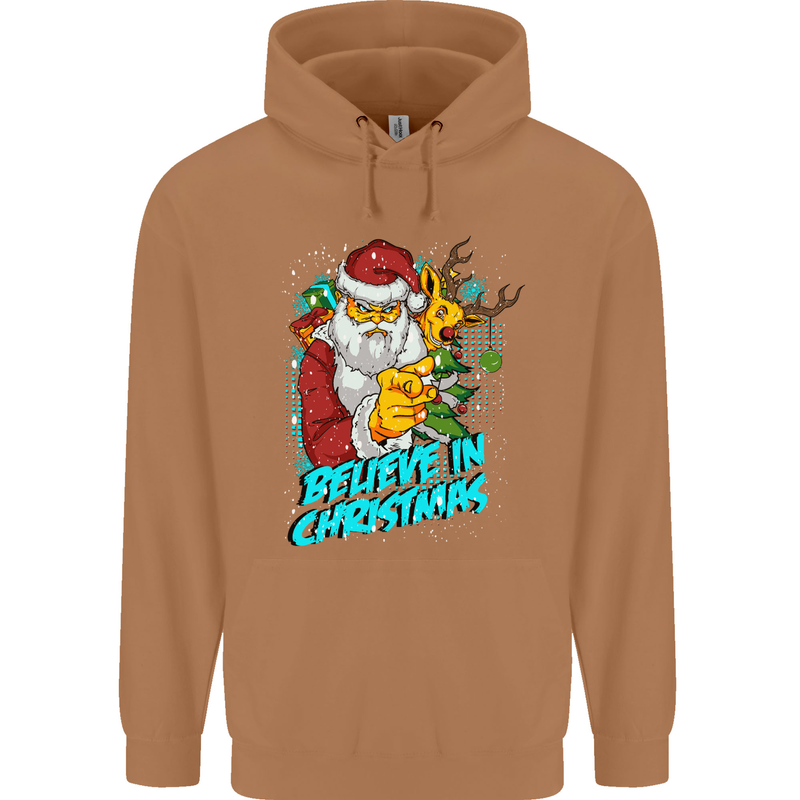 Believe in Christmas Funny Santa Xmas Mens 80% Cotton Hoodie Caramel Latte
