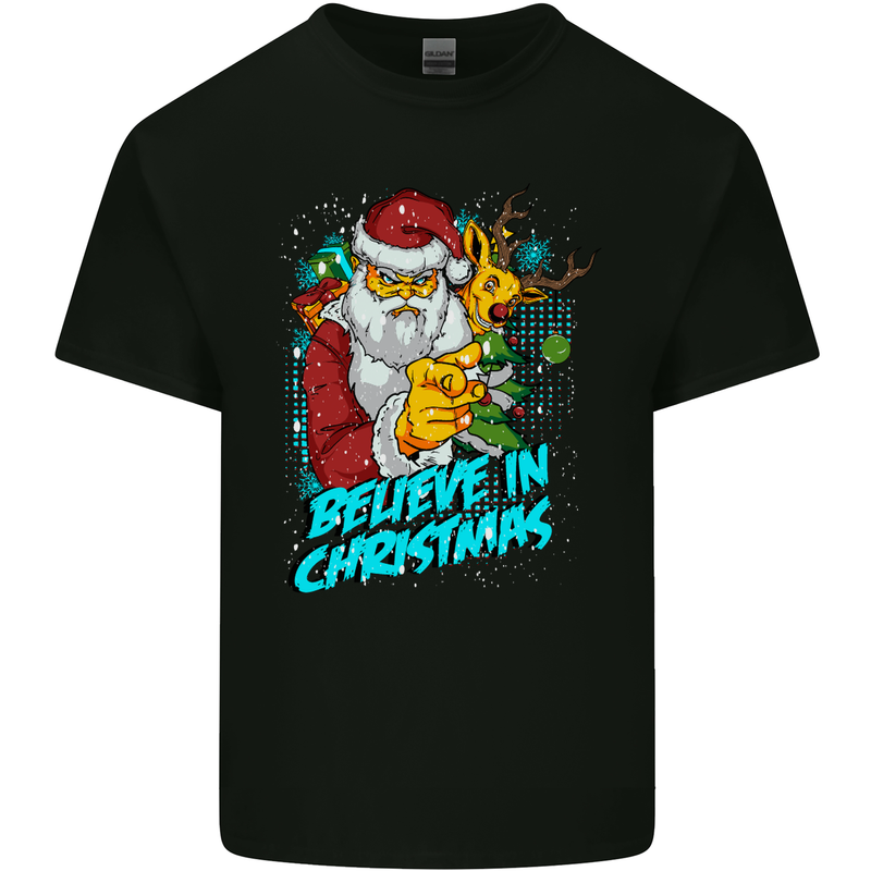 Believe in Christmas Funny Santa Xmas Mens Cotton T-Shirt Tee Top Black