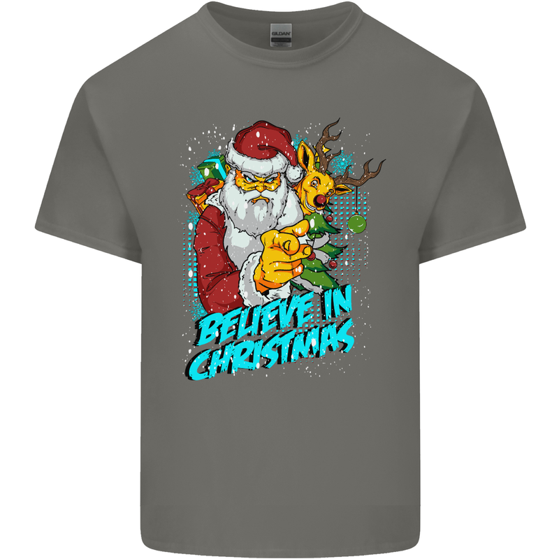 Believe in Christmas Funny Santa Xmas Mens Cotton T-Shirt Tee Top Charcoal