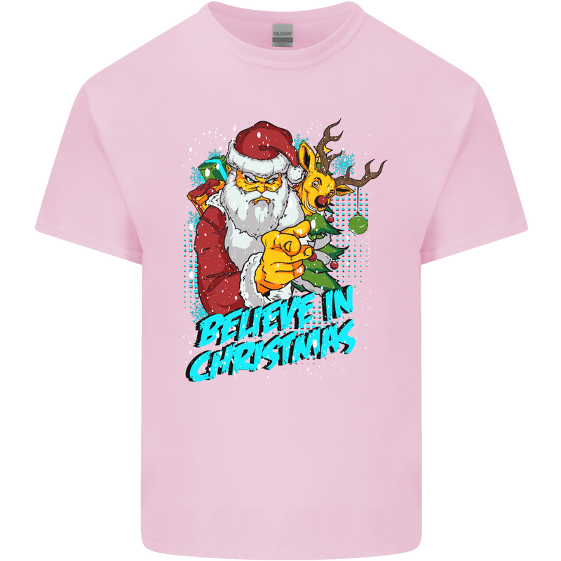 Believe in Christmas Funny Santa Xmas Mens Cotton T-Shirt Tee Top Light Pink