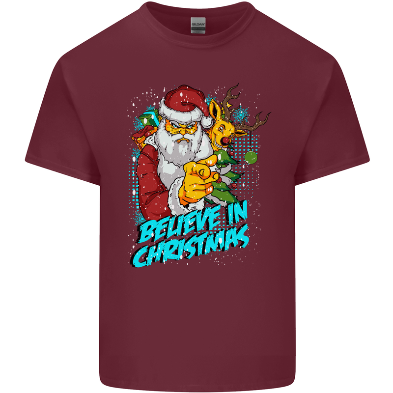Believe in Christmas Funny Santa Xmas Mens Cotton T-Shirt Tee Top Maroon