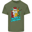 Believe in Christmas Funny Santa Xmas Mens Cotton T-Shirt Tee Top Military Green