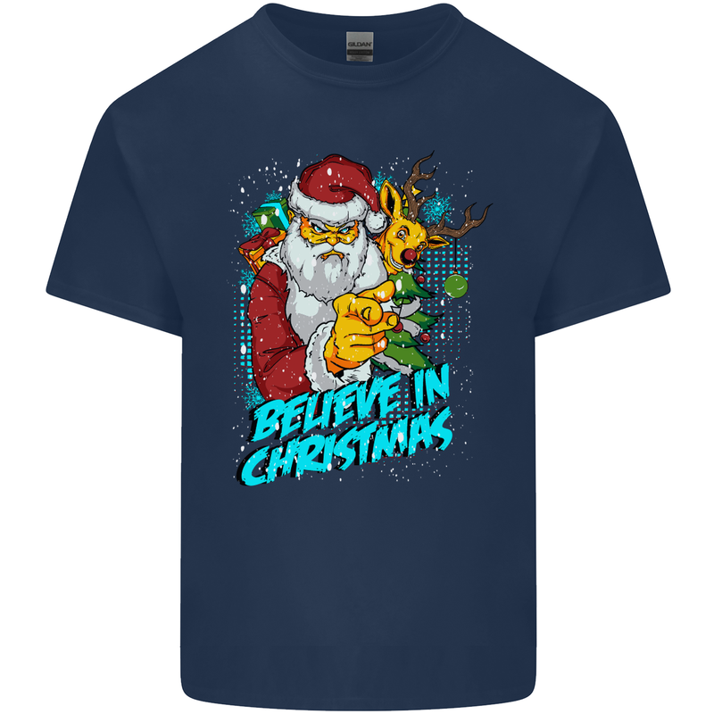 Believe in Christmas Funny Santa Xmas Mens Cotton T-Shirt Tee Top Navy Blue