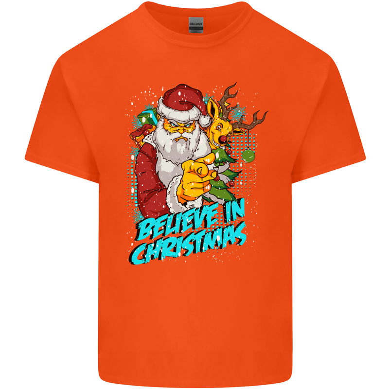 Believe in Christmas Funny Santa Xmas Mens Cotton T-Shirt Tee Top Orange