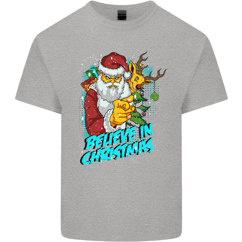 Believe in Christmas Funny Santa Xmas Mens Cotton T-Shirt Tee Top Sports Grey