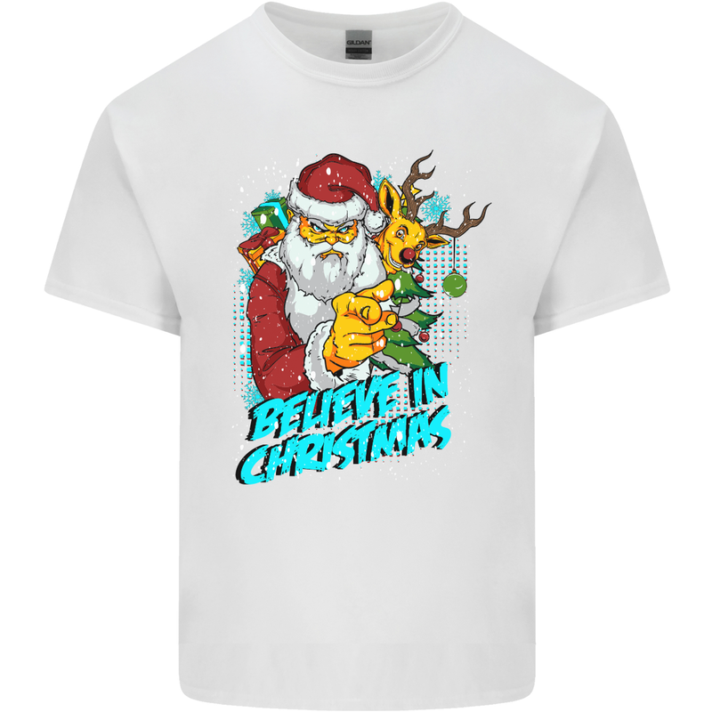 Believe in Christmas Funny Santa Xmas Mens Cotton T-Shirt Tee Top White