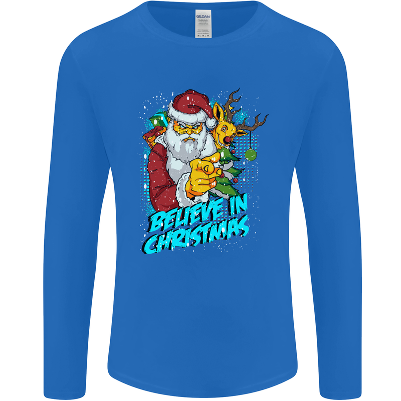 Believe in Christmas Funny Santa Xmas Mens Long Sleeve T-Shirt Royal Blue