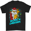Believe in Christmas Funny Santa Xmas Mens T-Shirt Cotton Gildan Black