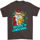 Believe in Christmas Funny Santa Xmas Mens T-Shirt Cotton Gildan Dark Chocolate