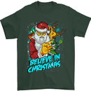 Believe in Christmas Funny Santa Xmas Mens T-Shirt Cotton Gildan Forest Green