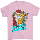 Believe in Christmas Funny Santa Xmas Mens T-Shirt Cotton Gildan Light Pink