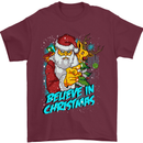 Believe in Christmas Funny Santa Xmas Mens T-Shirt Cotton Gildan Maroon