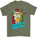Believe in Christmas Funny Santa Xmas Mens T-Shirt Cotton Gildan Military Green