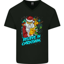 Believe in Christmas Funny Santa Xmas Mens V-Neck Cotton T-Shirt Black