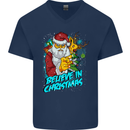 Believe in Christmas Funny Santa Xmas Mens V-Neck Cotton T-Shirt Navy Blue