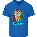 Believe in Christmas Funny Santa Xmas Mens V-Neck Cotton T-Shirt Royal Blue
