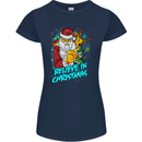 Believe in Christmas Funny Santa Xmas Womens Petite Cut T-Shirt Navy Blue