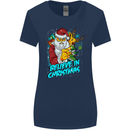 Believe in Christmas Funny Santa Xmas Womens Wider Cut T-Shirt Navy Blue