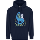 Believe in Dragons Unicorns Aliens Funny Childrens Kids Hoodie Navy Blue