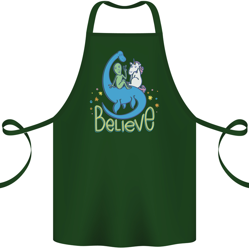 Believe in Dragons Unicorns Aliens Funny Cotton Apron 100% Organic Forest Green