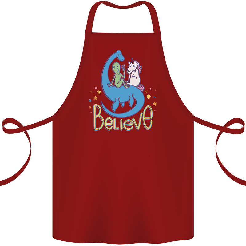 Believe in Dragons Unicorns Aliens Funny Cotton Apron 100% Organic Maroon