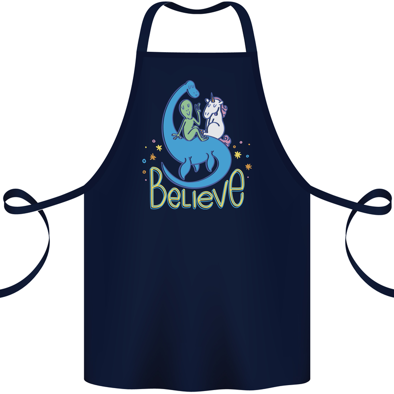 Believe in Dragons Unicorns Aliens Funny Cotton Apron 100% Organic Navy Blue