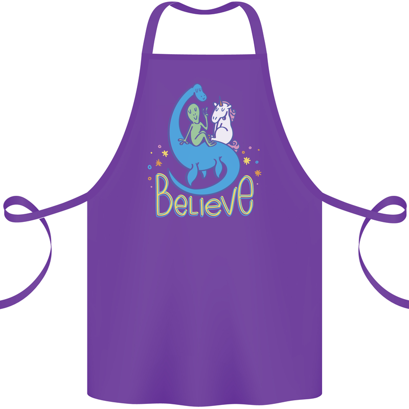 Believe in Dragons Unicorns Aliens Funny Cotton Apron 100% Organic Purple