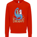 Believe in Dragons Unicorns Aliens Funny Kids Sweatshirt Jumper Bright Red