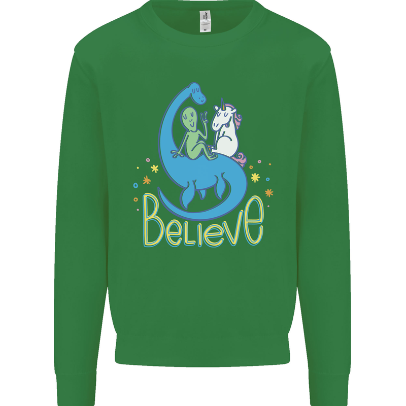 Believe in Dragons Unicorns Aliens Funny Kids Sweatshirt Jumper Irish Green