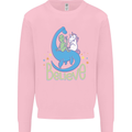 Believe in Dragons Unicorns Aliens Funny Kids Sweatshirt Jumper Light Pink