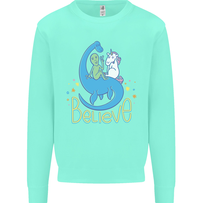 Believe in Dragons Unicorns Aliens Funny Kids Sweatshirt Jumper Peppermint