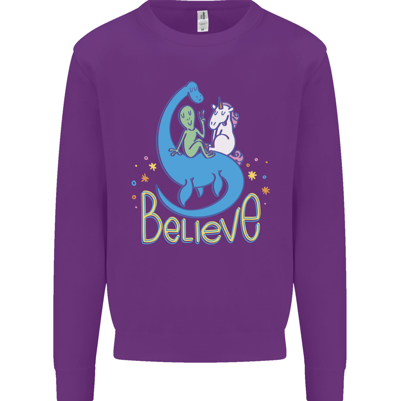 Believe in Dragons Unicorns Aliens Funny Kids Sweatshirt Jumper Purple