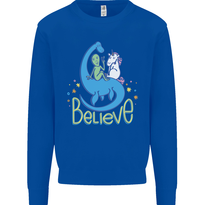 Believe in Dragons Unicorns Aliens Funny Kids Sweatshirt Jumper Royal Blue