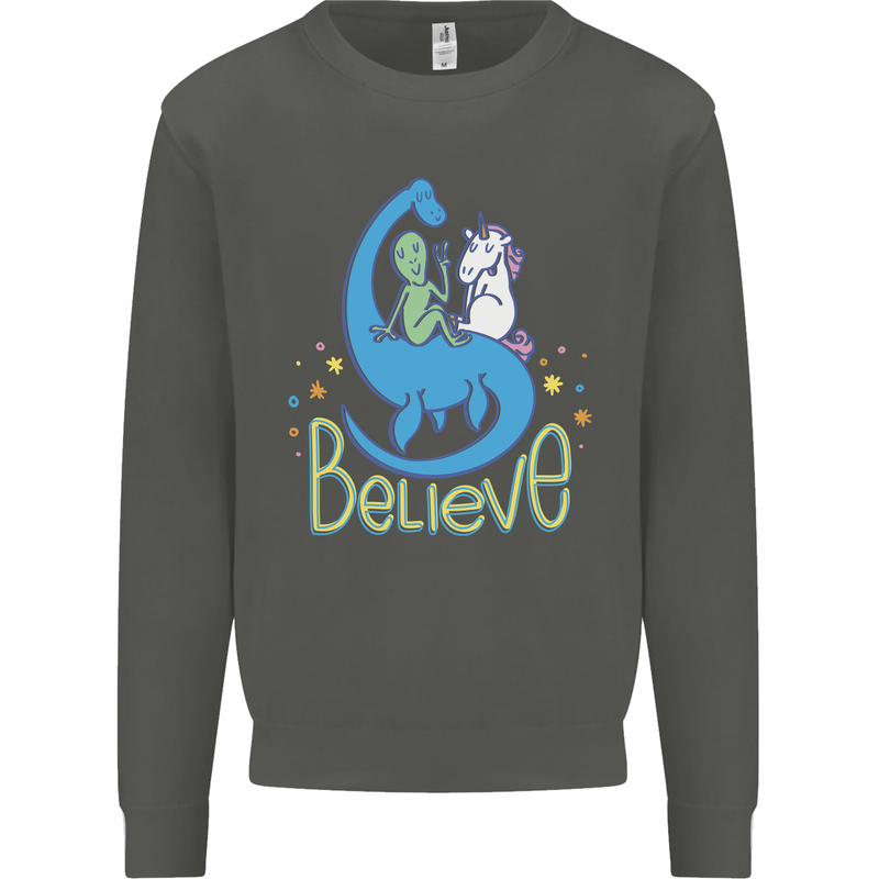 Believe in Dragons Unicorns Aliens Funny Kids Sweatshirt Jumper Storm Grey