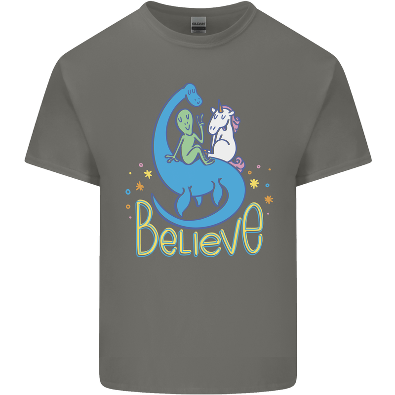 Believe in Dragons Unicorns Aliens Funny Kids T-Shirt Childrens Charcoal