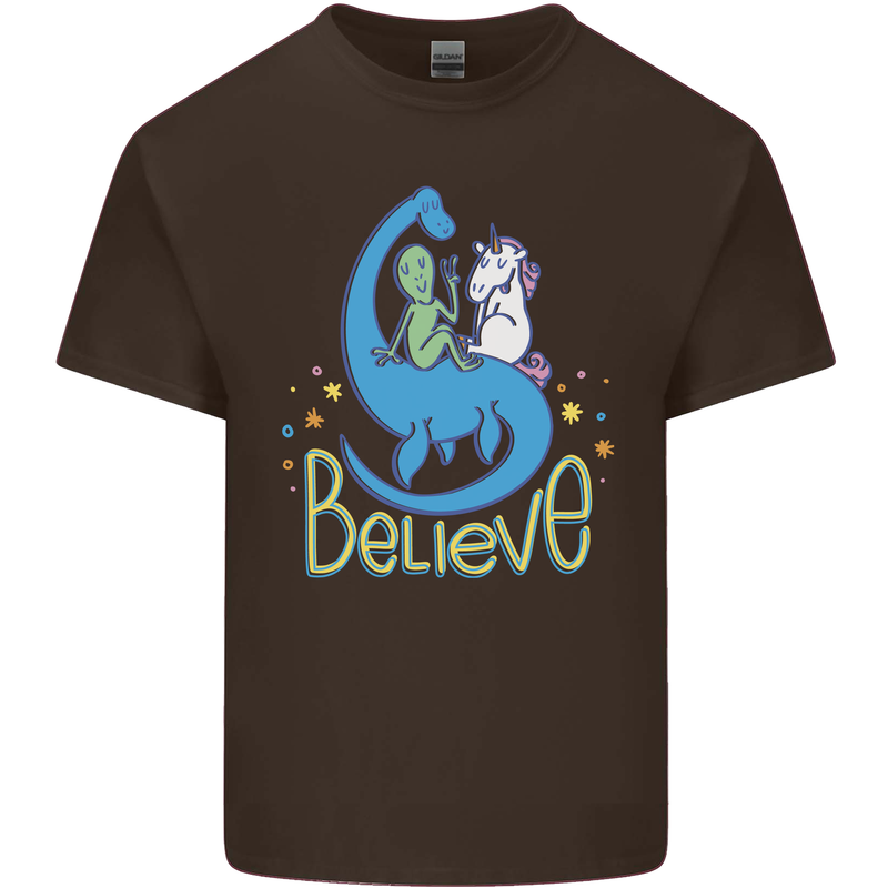 Believe in Dragons Unicorns Aliens Funny Kids T-Shirt Childrens Chocolate