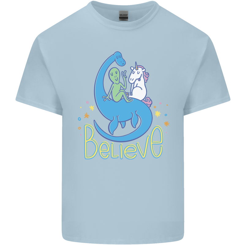 Believe in Dragons Unicorns Aliens Funny Kids T-Shirt Childrens Light Blue