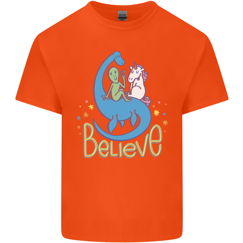 Believe in Dragons Unicorns Aliens Funny Kids T-Shirt Childrens Orange