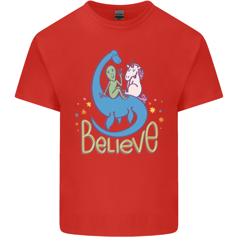 Believe in Dragons Unicorns Aliens Funny Kids T-Shirt Childrens Red