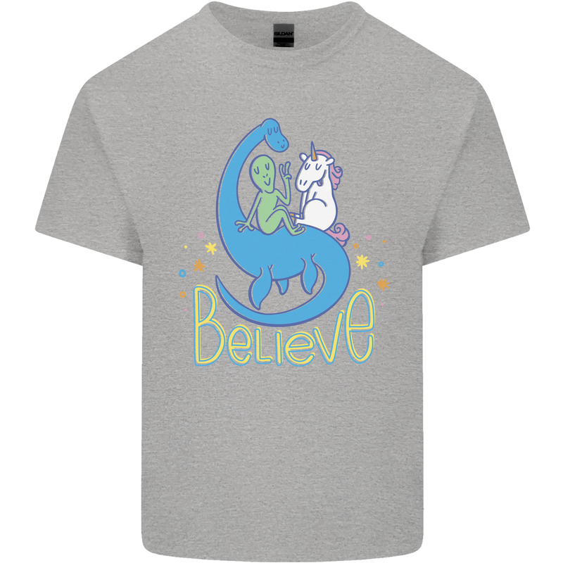 Believe in Dragons Unicorns Aliens Funny Kids T-Shirt Childrens Sports Grey