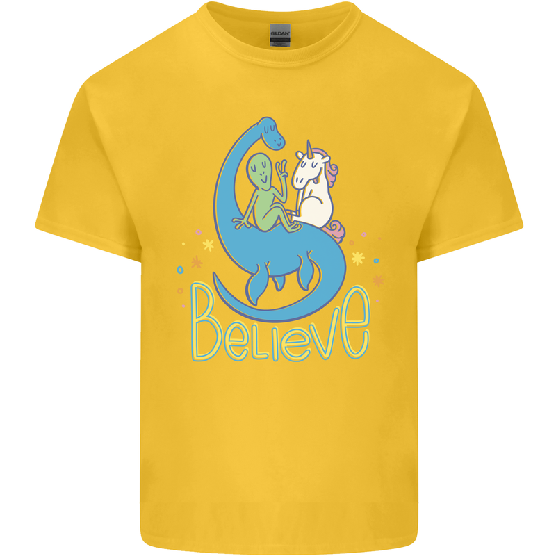 Believe in Dragons Unicorns Aliens Funny Kids T-Shirt Childrens Yellow