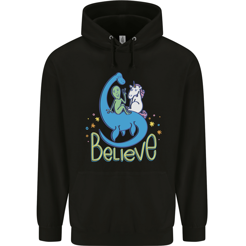 Believe in Dragons Unicorns Aliens Funny Mens 80% Cotton Hoodie Black