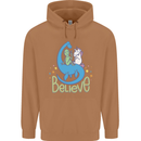 Believe in Dragons Unicorns Aliens Funny Mens 80% Cotton Hoodie Caramel Latte