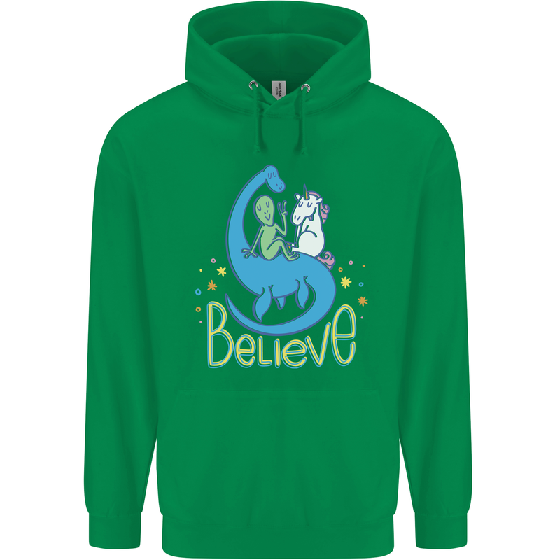 Believe in Dragons Unicorns Aliens Funny Mens 80% Cotton Hoodie Irish Green