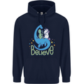 Believe in Dragons Unicorns Aliens Funny Mens 80% Cotton Hoodie Navy Blue