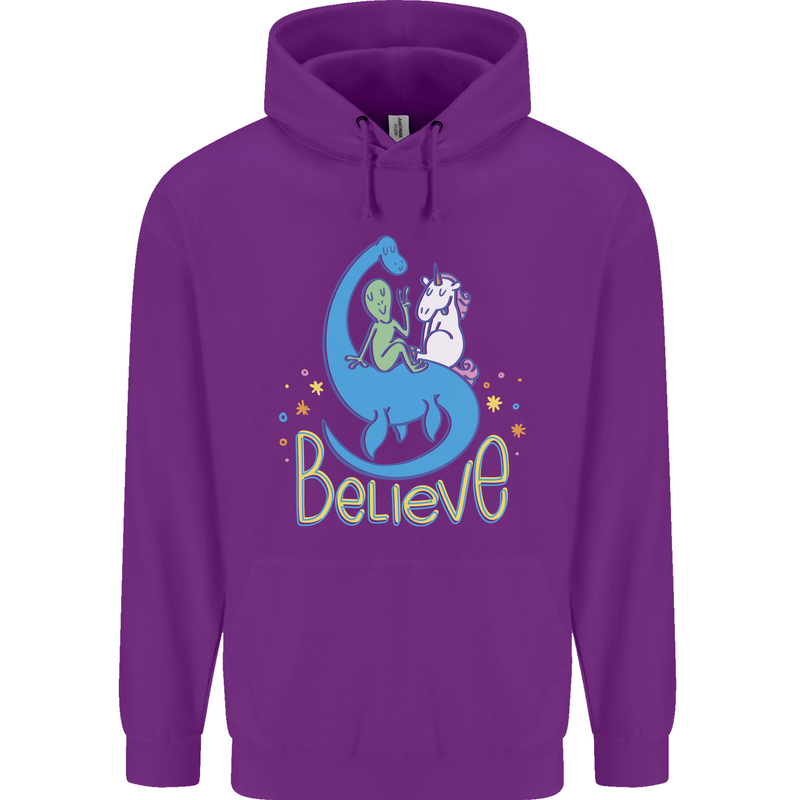 Believe in Dragons Unicorns Aliens Funny Mens 80% Cotton Hoodie Purple