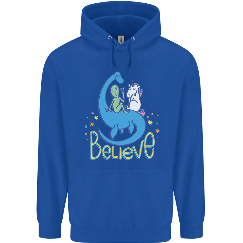 Believe in Dragons Unicorns Aliens Funny Mens 80% Cotton Hoodie Royal Blue