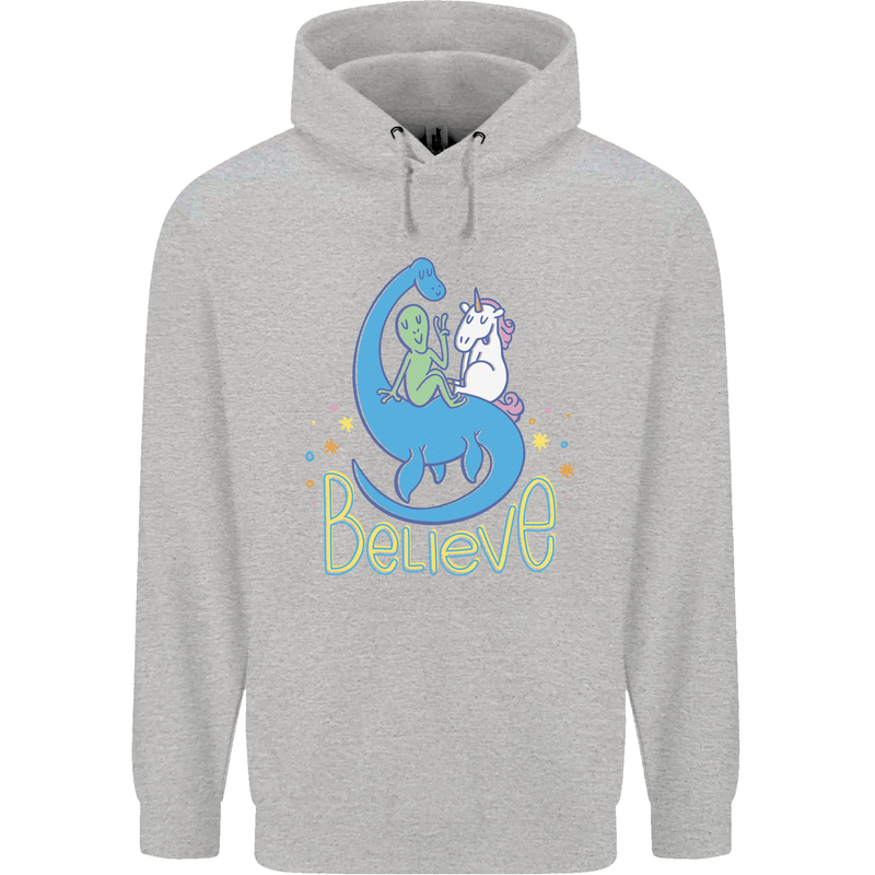 Believe in Dragons Unicorns Aliens Funny Mens 80% Cotton Hoodie Sports Grey